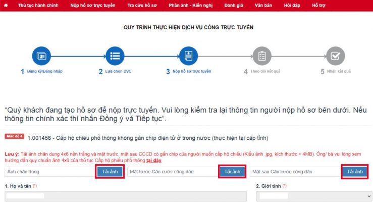 Nộp hồ sơ làm hộ chiếu online