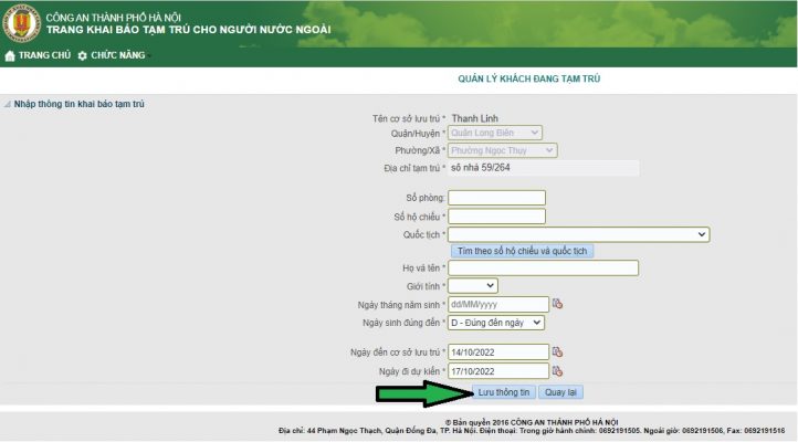 khai thông tin tạm trú cho người nước ngoài