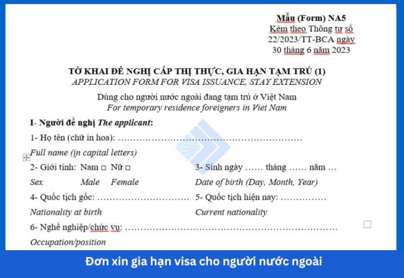 Đơn xin gia hạn visa cho người nước ngoài